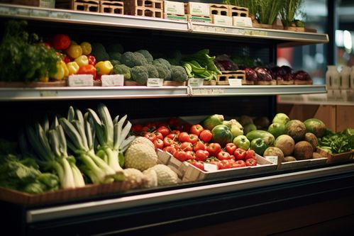 農產品新鮮蔬菜貨架攝影圖 展示新鮮蔬菜批發的活力與品質